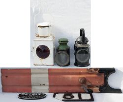 A miscellaneous Lot containing the following Railway Items. BR Tail Lamp. GWR 3 aspect Hand lamp