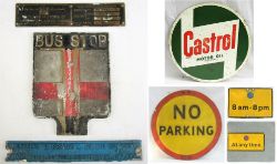 A lot containing motoring items. Screen printed CASTORL MOTOR OIL measures 18 in diameter. Aluminium