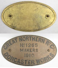 REPRODUCTION Great Northern Railway Maker's Plate No 1265 MAKERS 1910 DONCASTER WORKS. Unpolished