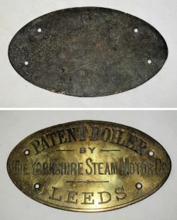 Brass Boiler Works Plate. Engraved PATENT BOILER BY THE YORKSHIRE STEAM MOTOR CO. LEEDS. Measures