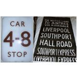 BR(M) FF Enamel Car Stop Sign. 4 - 8 CAR STOP together with a BR Destination Roller Sign from