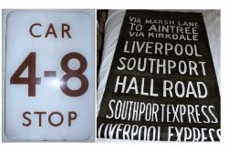 BR(M) FF Enamel Car Stop Sign. 4 - 8 CAR STOP together with a BR Destination Roller Sign from