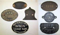 7 x Cast Iron Wagon Plates. BUTTERLEY & CO NOTTINGHAM. HALEY & CO WAKEFIELD 3180. STANDARD RAILWAY