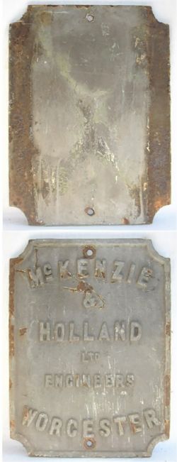 Cast Iron Signal Makers Plate. Mc KENZIE & HOLLAND ENGINEERS WORCESTER. Measures 19 x 14 in.