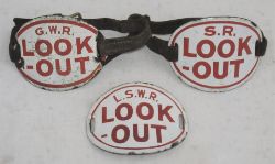3 x Enamel Look-Out Arm Bands. GWR, SR and LSWR. All original condition.