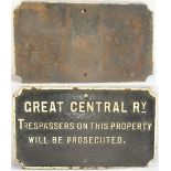 GCR Cast Iron Trespass Notice. TRESPASSERS ON THIS PROPERTY WILL BE PROSECUTED. Original condition