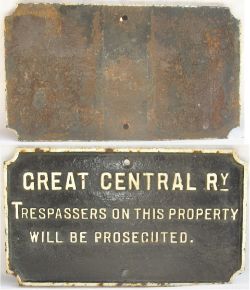 GCR Cast Iron Trespass Notice. TRESPASSERS ON THIS PROPERTY WILL BE PROSECUTED. Original condition