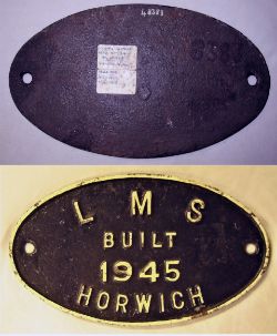 Cast Iron Works Plate. LMS Built 1945 HORWICH. Ex Stanier 8F 48383. Face repainted. Measures 10.25 x