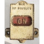 Cast Iron Mechanical Slot Indicator. MR UP DISTANT. Complete with movable ON - OFF indicator.