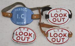 4 x Enamel Look-Out Arm Bands. LTB, LT LTE and IC Work Person. All original condition.