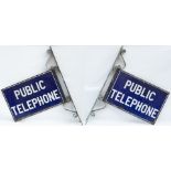 Double sided enamel sign PUBLIC TELEPHONE. In very good condition with original wall mounting