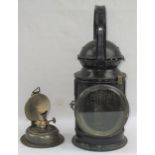 GWR Pre grouping 3 aspect steel top Hand Lamp. Front glass etched BR(W) complete with red and blue