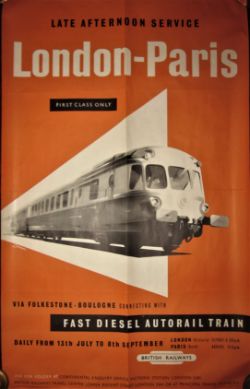 Double Royal Poster. LONDON - PARIS 1st Class. An iconic route even today. Center fold now rolled.