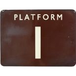 BR(W) Fully Flanged Enamel Sign PLATFORM 1 in good original condition measuring 24in x 18in.