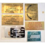 A collection of brass instruction plates related to Diesel operation. No 9077 and 78.