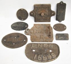 A lot containing a collection of miscellaneous plates to include BR Boiler plate. Cast iron LNE