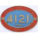 South African Railways brass cabside numberplate 4121 GMAM ex Beyer Garratt 4-8-2 + 2-8-4 built by