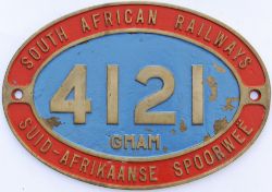 South African Railways brass cabside numberplate 4121 GMAM ex Beyer Garratt 4-8-2 + 2-8-4 built by