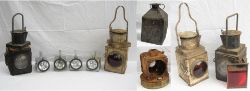 A lot containing a collection of miscellaneous railway lamps to include damaged Brake Van and Tail