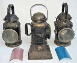 A Lot containing 3 x Brass Collar Handlamps. 2 x GWR and 1 x BR complete with reservoirs, burners