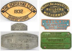 6 x Cast iron & brass builders plates. HURST NELSON & CO LTD MOTHERWELL. KELL & CO GLOUCESTER. J A