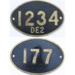 Rhodesian Railways cast brass cabside numberplate 1234 DE2. Together with a similar 177. (2 items)