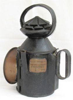 GNR 3 aspect Fogman's Hand Lamp plated, GREAT NORTHERN RAILWAY COMPANY and stamped SPALDING 12