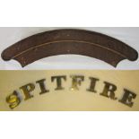 REPRODUCTION GWR Engine Name Plate SPITFIRE. with brass letters now detached from splasher. Complete