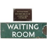 Enamel SR Waiting Room Doorplate together with a BR(W) BTC By-Laws enamel notice.