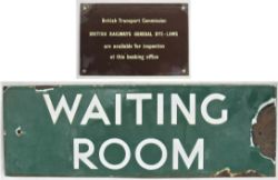 Enamel SR Waiting Room Doorplate together with a BR(W) BTC By-Laws enamel notice.