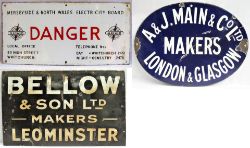 Enamel Signs x3 Merseyside and North Wales Electricity Board DANGER, BELLOW & SON LTD MAKERS