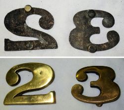 A pair of Midland Railway Brass Loco Cab Side Numbers. Power ID Numbers 2 & 3.