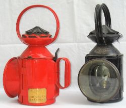 2 x Railway Guards Hand lamps. 3 aspect LNE-E plated BR(E) G.D Ogdon GRANTHAM. The other 4 aspect