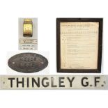 A Lot containing railway items to include a SR Ash Tray with 3 x traffolite labels. Framed wooden
