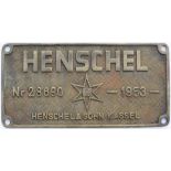 Worksplate HENSCHEL & SOHN KASSEL NR 28690 1953 ex South African Railways GMA 4-8-2 + 2-8-4 numbered