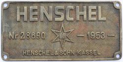 Worksplate HENSCHEL & SOHN KASSEL NR 28690 1953 ex South African Railways GMA 4-8-2 + 2-8-4 numbered