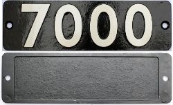 Reproduction cast iron smokebox numberplate 7000. Original fitted to GWR Castle Viscount Portal. A