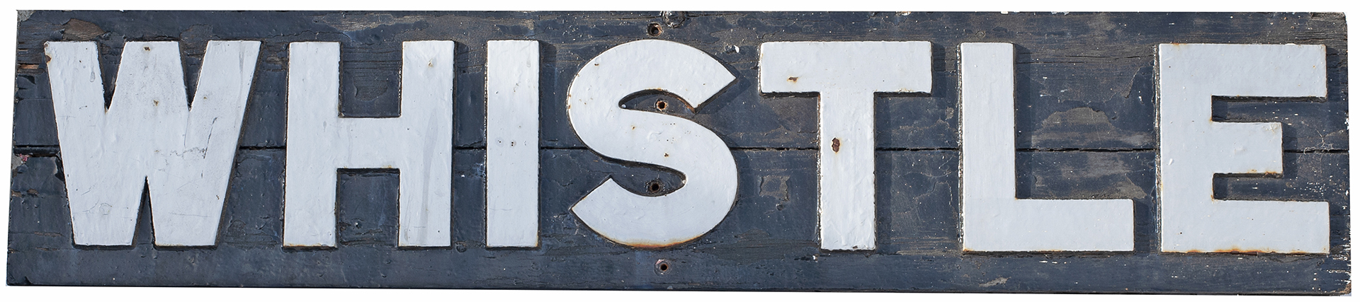 GWR Track side sign. WHISTLE wood with cast iron letters in good condition.