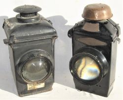 A pair of Adlake Signal Lamps. One embossed on copper cap LMS complete with correct interior the