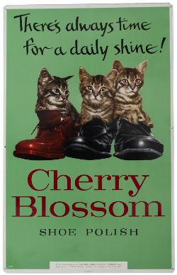 Tin Plate Advertising Sign CHERRY BLOSSOM SHOE POLISH THERES ALWAYS TIME FOR A DAILY SHINE, with the