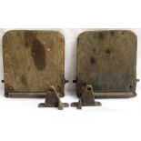 Two GWR Locomotive drivers / fireman's wooden tip up seats together with 1 x set of loco hinges.
