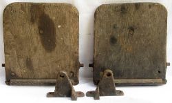 Two GWR Locomotive drivers / fireman's wooden tip up seats together with 1 x set of loco hinges.