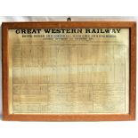 Framed and glazed GREAT WESTERN RAILWAY SOUTH DEVON & CORNWALL MAIN LINES and BRANCHES Timetables.