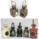A lot containing a variety of Railway Lamps. 2 x BR Loco head lamps minus lenses and interiors. 3
