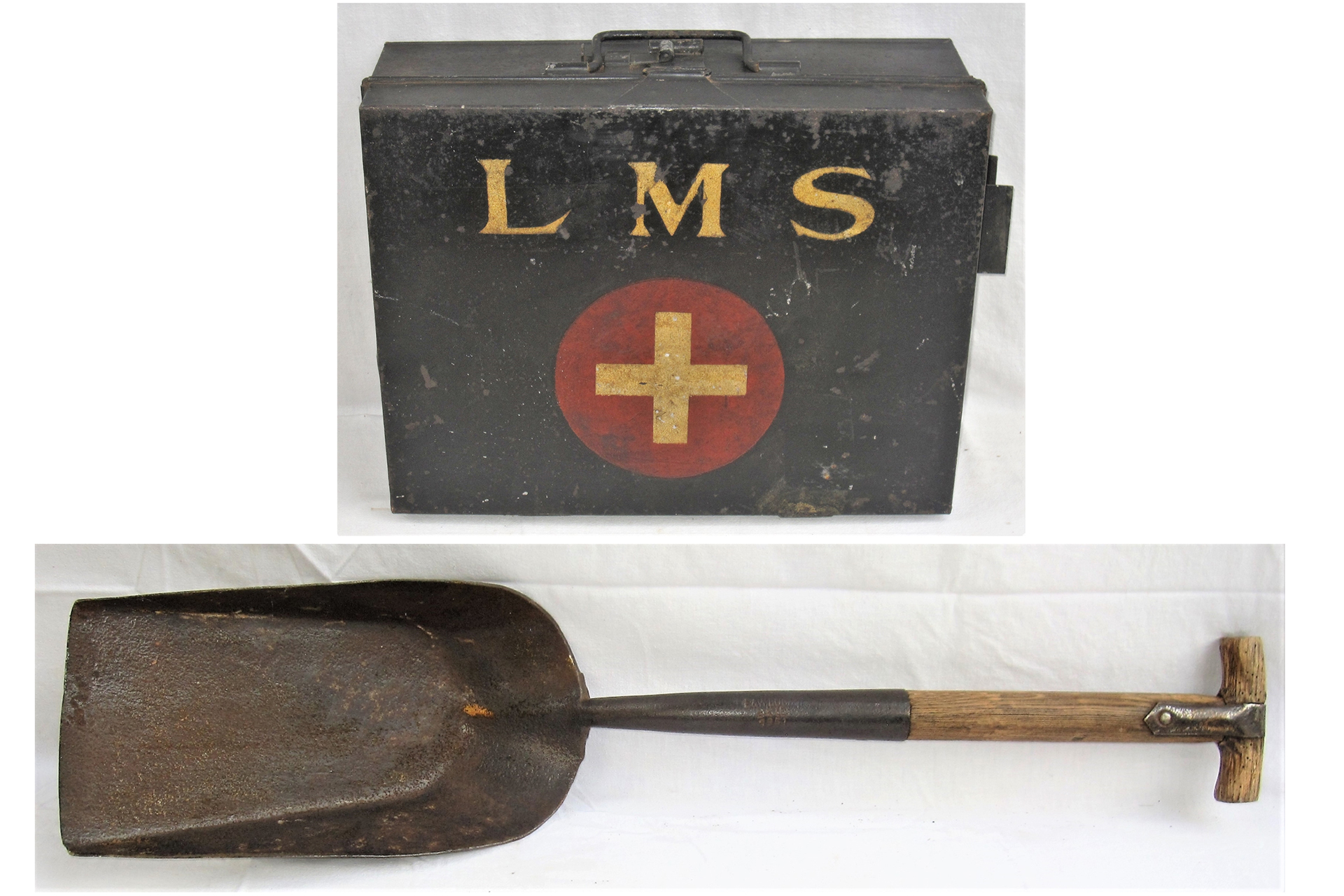 Locomotive Fireman's coal shovel. Stamped E & W LUCUS 1951. Good used condition together with an LMS