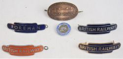 A lot containing a collection of BR totem cap badges. BR(E) FOREMAN. BR(E) x 2 BRITISH RAILWAYS,