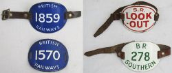 4 x Enamel Arm Bands. SR LOOK-OUT together with BR 278 SOUTHERN. BRITISH RAILWAYS 1859 & 1570. One