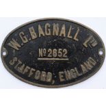 Worksplate W.G.BAGNALL STAFFORD No 2652 ex 0-4-0 ST delivered new to the Ministry Of Supply