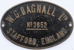 Worksplate W.G.BAGNALL STAFFORD No 2652 ex 0-4-0 ST delivered new to the Ministry Of Supply