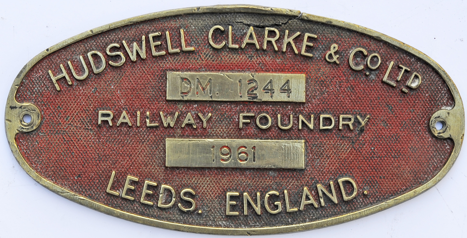 Worksplate HUDSWELL CLARKE & CO LTD DM 1244 ex 0-6-0 delivered 29/5/61 to NCB NE Division (